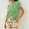 FatFace Green Faye Palm Button Back Knit Top