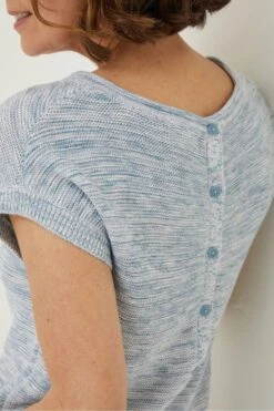 FatFace Blue Faye Button Back Knit Top -Fat Face Shop T49485s4