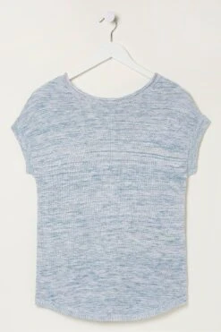 FatFace Blue Faye Button Back Knit Top -Fat Face Shop T49485s5