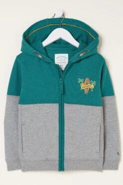 FatFace Grey Colourblock Zip Hoodie -Fat Face Shop T52352s4