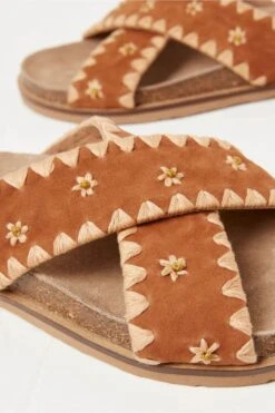 FatFace Embroidered Meldon Brown Sandals -Fat Face Shop T53242s3