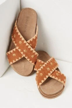 FatFace Embroidered Meldon Brown Sandals -Fat Face Shop T53242s4