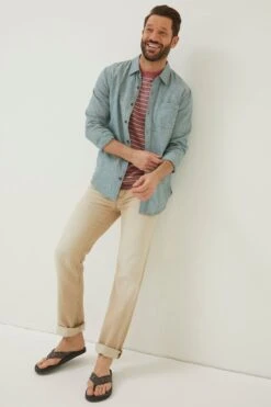 FatFace Green Long Sleeve Bugle Linen Cotton Shirt -Fat Face Shop T54269s3