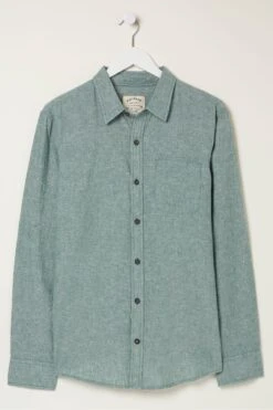 FatFace Green Long Sleeve Bugle Linen Cotton Shirt -Fat Face Shop T54269s6