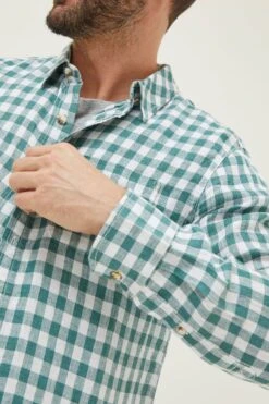 FatFace Green Gingham Linen Shirt -Fat Face Shop T54425s4