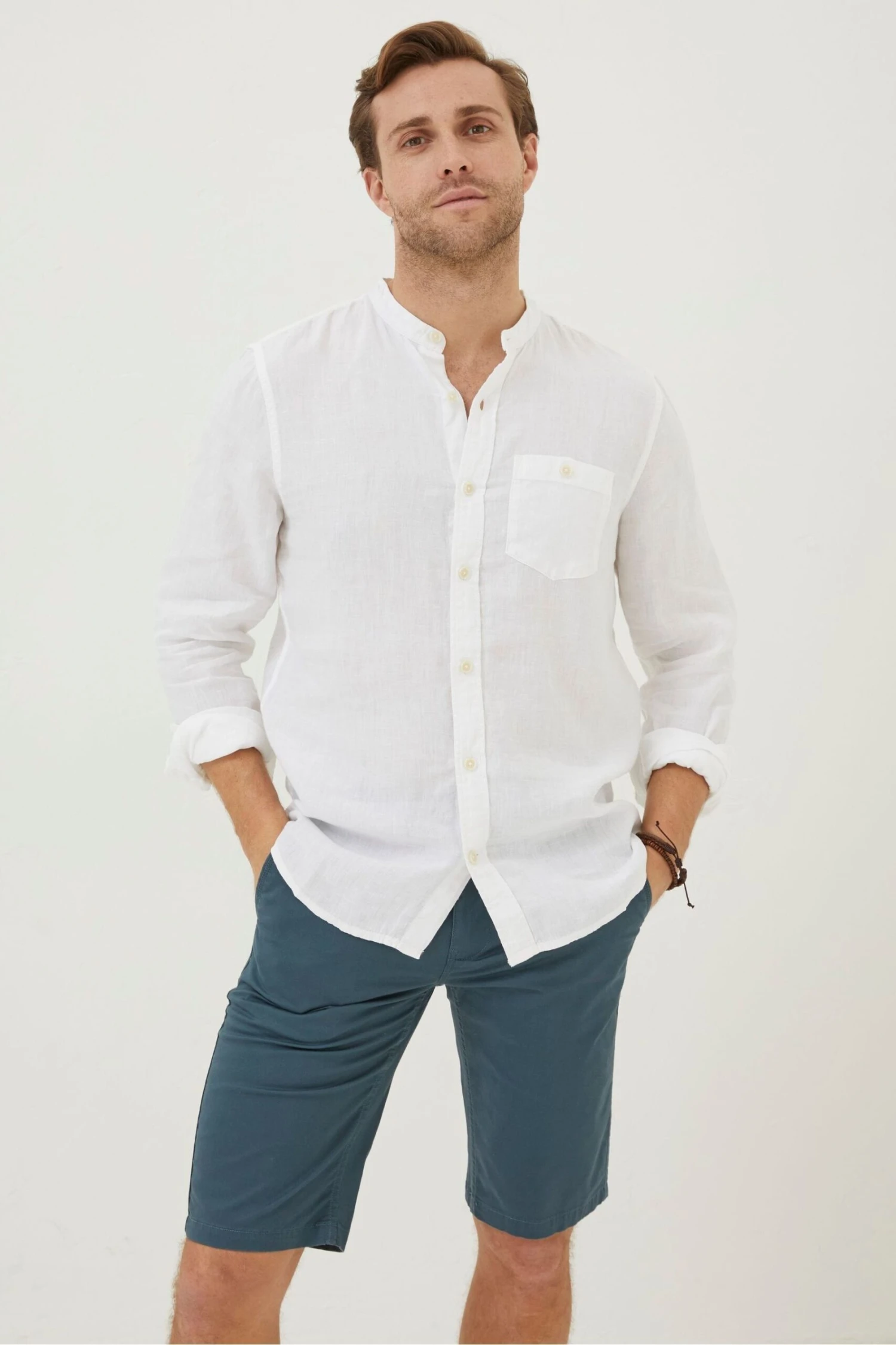 FatFace Linen Grandad White Shirt 3 FatFace Linen Grandad White Shirt