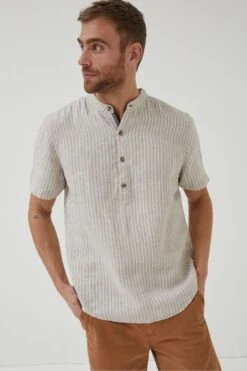 FatFace Natural Stripe Pop Over Linen Shirt