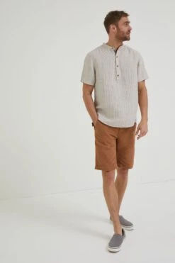 FatFace Natural Stripe Pop Over Linen Shirt -Fat Face Shop T54720s3