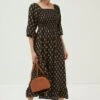 FatFace Adele Woodblock Black Midi Dress -Fat Face Shop T60 371s