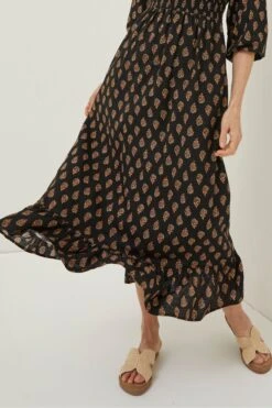 FatFace Adele Woodblock Black Midi Dress -Fat Face Shop T60 371s4