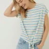 FatFace Blue Fran Stripe Tie Front Top