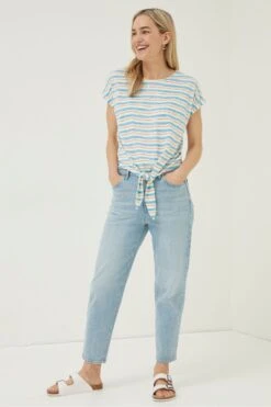 FatFace Blue Fran Stripe Tie Front Top -Fat Face Shop T60276s3