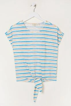 FatFace Blue Fran Stripe Tie Front Top -Fat Face Shop T60276s5