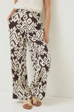 FatFace Isla Bold Ikat Wide Leg Brown Trousers -Fat Face Shop T60372s3