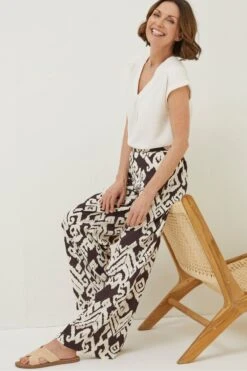 FatFace Isla Bold Ikat Wide Leg Brown Trousers -Fat Face Shop T60372s6