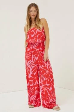 FatFace Red Bennie Ikat Jumpsuit