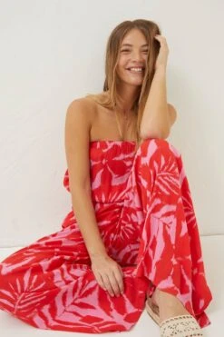 FatFace Red Bennie Ikat Jumpsuit -Fat Face Shop T60374s3