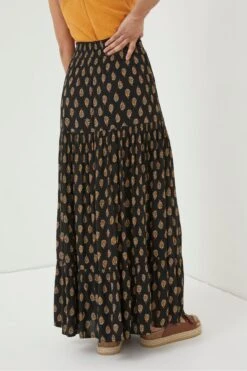 FatFace Jayla Woodblock Black Maxi Skirt -Fat Face Shop U04 403s4