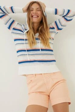 FatFace Natural Coastal Stripe Knitted Hoodie