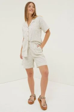 FatFace Natural Mali Linen Blend Stripe Shirt