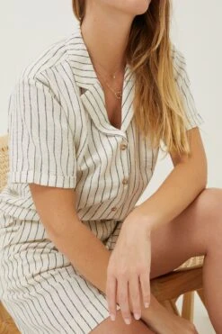 FatFace Natural Mali Linen Blend Stripe Shirt -Fat Face Shop U04310s4