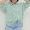 FatFace Green Billie Stripe Longline Shirt -Fat Face Shop U04338s