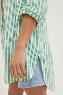 FatFace Green Billie Stripe Longline Shirt -Fat Face Shop U04338s6
