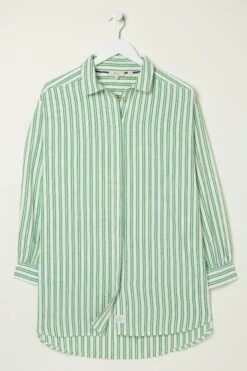 FatFace Green Billie Stripe Longline Shirt -Fat Face Shop U04338s7
