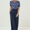 FatFace Blue Shirred Plain Palazzo Trousers