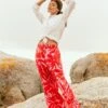 FatFace Red Ikat Leaves Palazzo Trousers -Fat Face Shop U04415s
