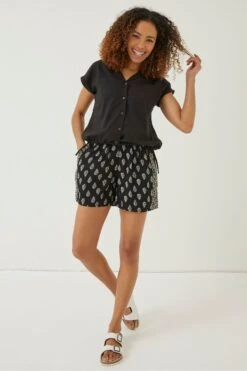 FatFace Val Linen Blend Black Shirt -Fat Face Shop U04487s3