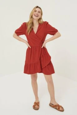FatFace Red Danica Jersey Wrap Dress