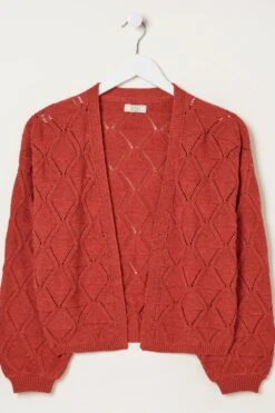 FatFace Red Anna Pointelle Cardigan -Fat Face Shop U04523s5