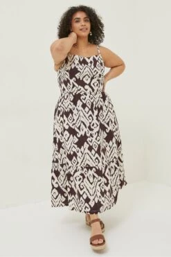 FatFace Julien Ikat Linen Midi Brown Dress -Fat Face Shop U04540s3