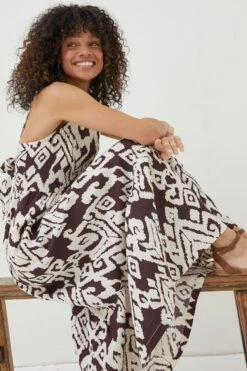 FatFace Julien Ikat Linen Midi Brown Dress -Fat Face Shop U04540s6