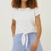 FatFace Fran Broderie Tie Front White Top -Fat Face Shop U04550s