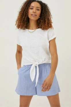 FatFace Fran Broderie Tie Front White Top