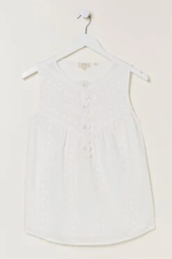 FatFace Elianna Broderie White Cami -Fat Face Shop U12271s4