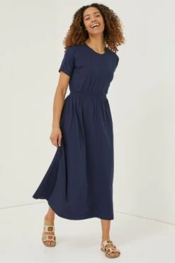 FatFace Blue Navi Jersey Midi Dress