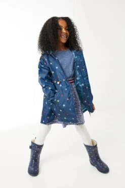 FatFace Girls Navy Star Waterproof Packable Jacket