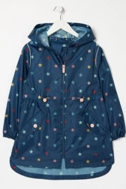 FatFace Girls Navy Star Waterproof Packable Jacket -Fat Face Shop U13970s5
