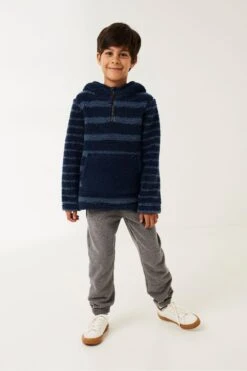 FatFace Blue Stripe Fleece Popover Hoodie