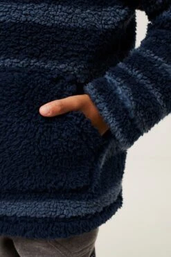 FatFace Blue Stripe Fleece Popover Hoodie -Fat Face Shop U80694s3